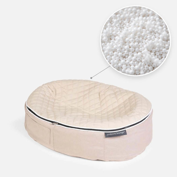 Hundeseng Sandstorm Thermo Quilt Beige M med detalj av perlefyll i sirkel